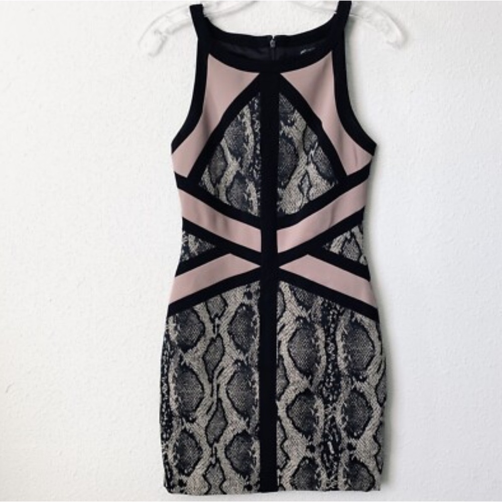 JAYGODFREY Black and Beige Snake Print Mini Dress 4